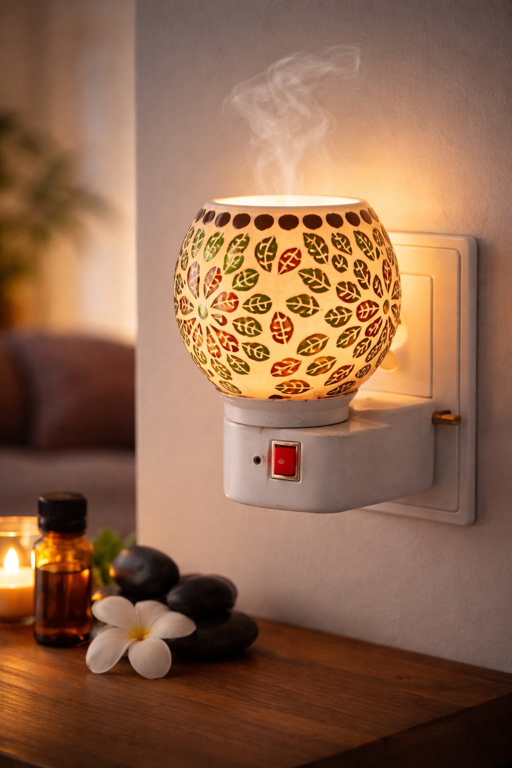 Ceramic Electric Aroma Diffuser Lamp | Plug-in Essential Oil Burner with Leaf Design