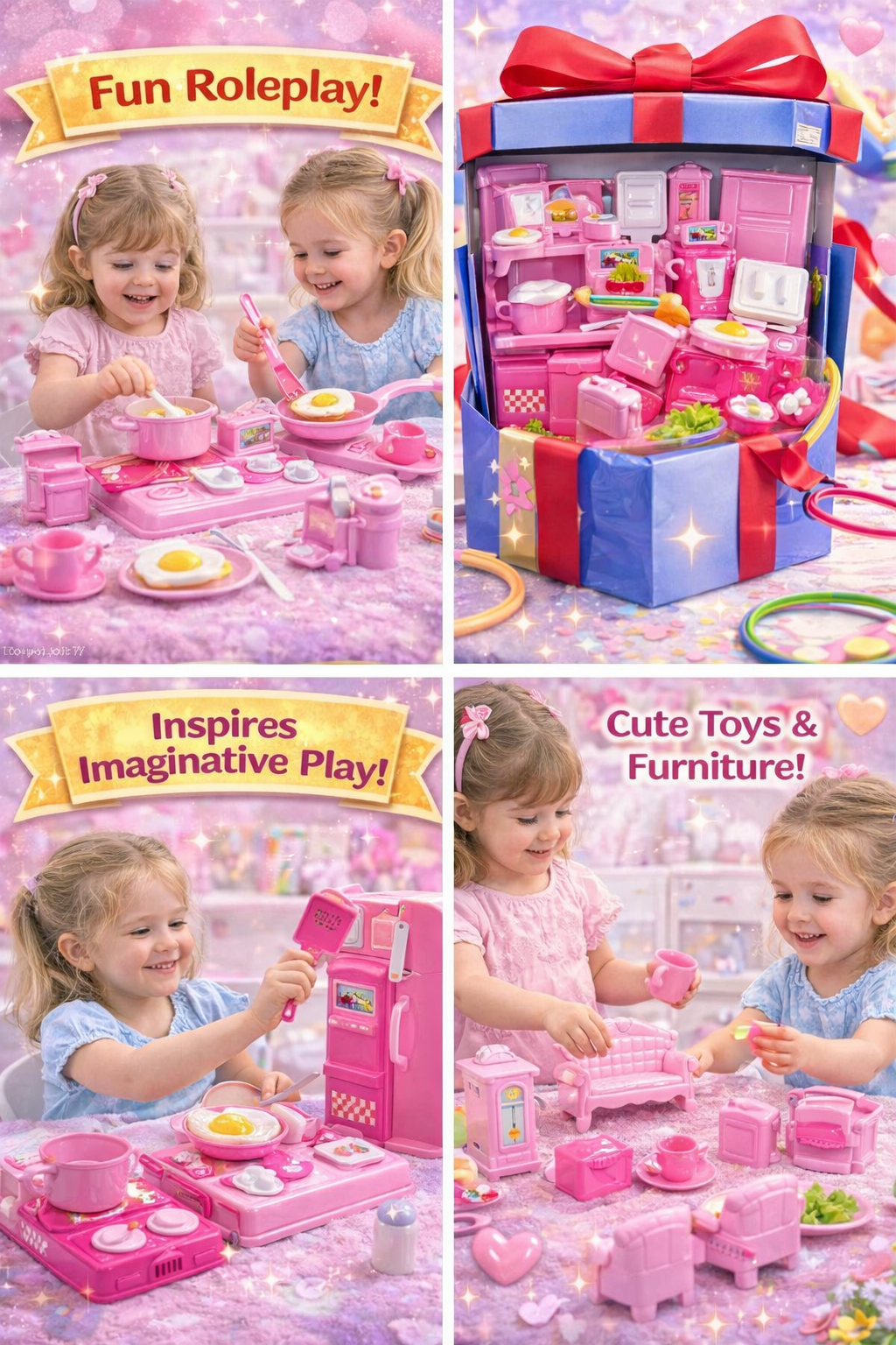 Dreams Kitchen Funny Tableware Play Set for Kids | Pretend Play Cooking & Dining Kit | Includes Toy Stove, Tableware, & Miniature Living Room Furniture