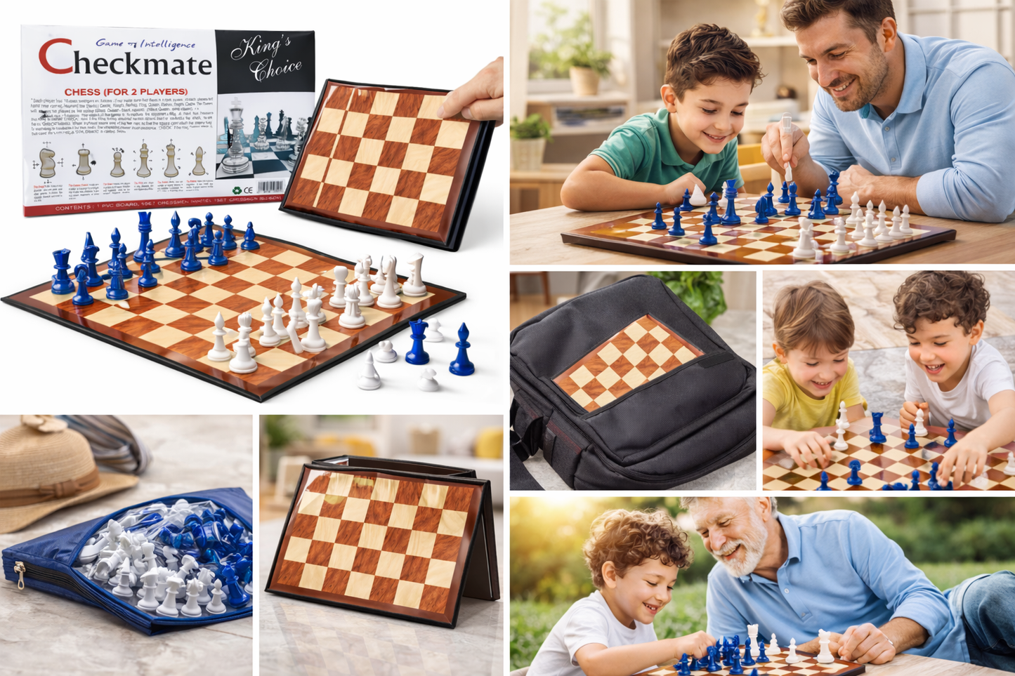 Chess Set for Kids & Adults with Folding PVC Board, Portable Travel Chess Game, Complete 32 Pieces