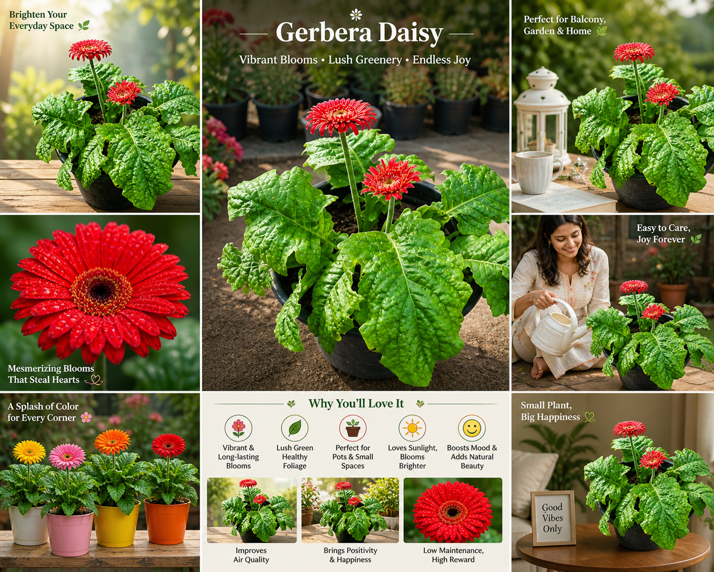 Gerbera Daisy Live Flowering Plant for Home Garden (highbred), Ornamental Indoor & Outdoor Flower Plant in Pot, Long-Lasting Blooming Decorative Garden Plant