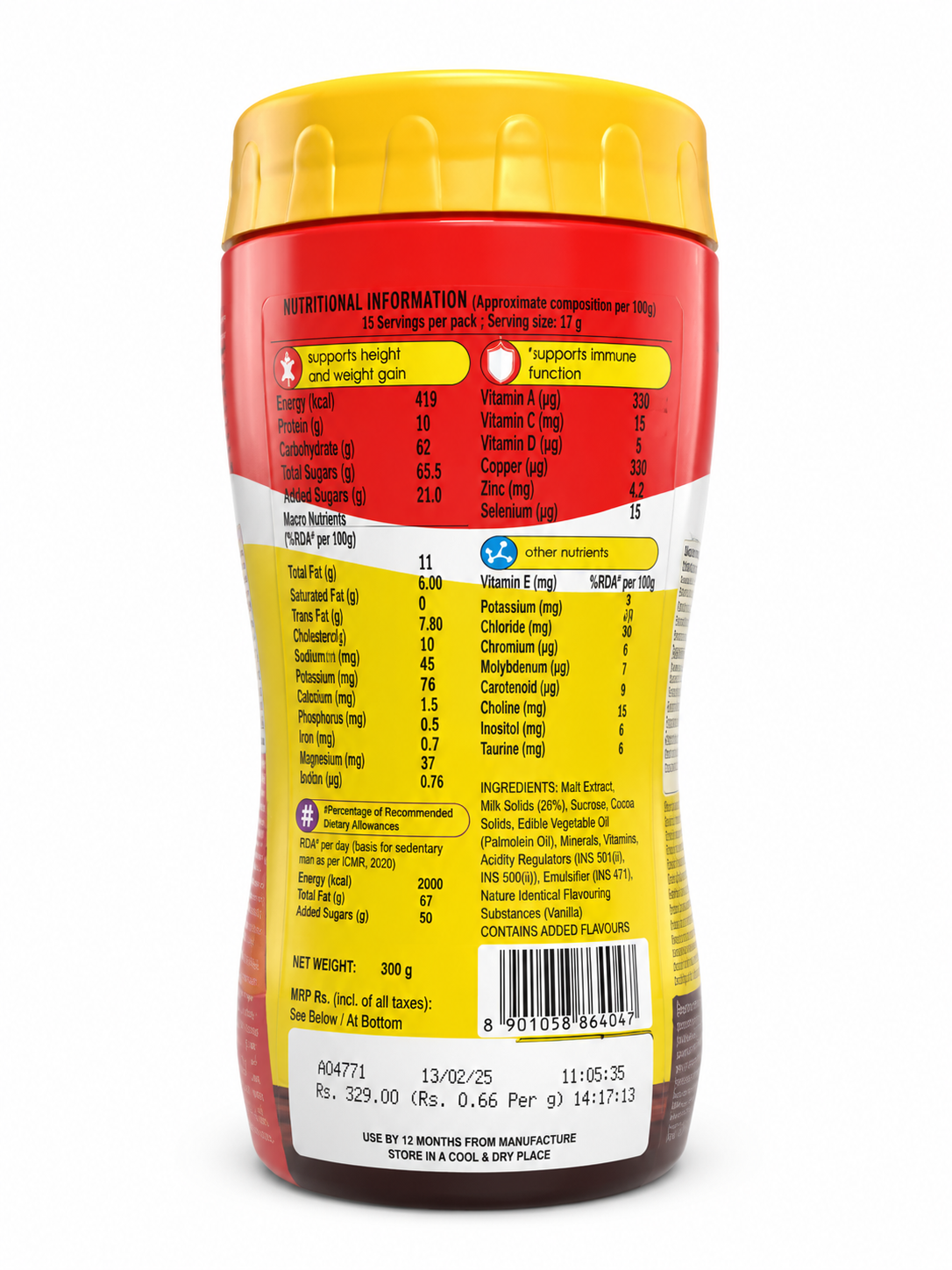Complan Royal Chocolate Nutritional Health Drink for Growing Children | 100% Milk Protein | 34 Vital Nutrients | Supports Growth, Immunity & Brain Development | Chocolate Flavour | 300g