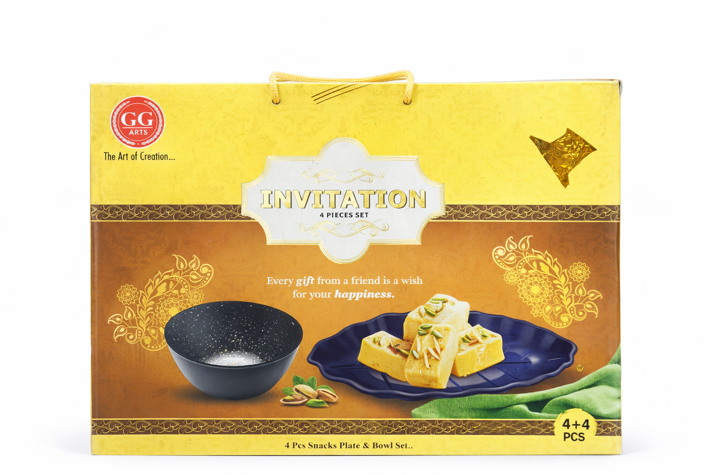 Premium Black Serving Set (8 Pieces) – 4 Leaf Shaped Plates (9.5 Inch) + 4 Bowls (4.5 Inch) | Designer Snack & Dessert Serving Set | Gift Set for Home, Parties & Festivals