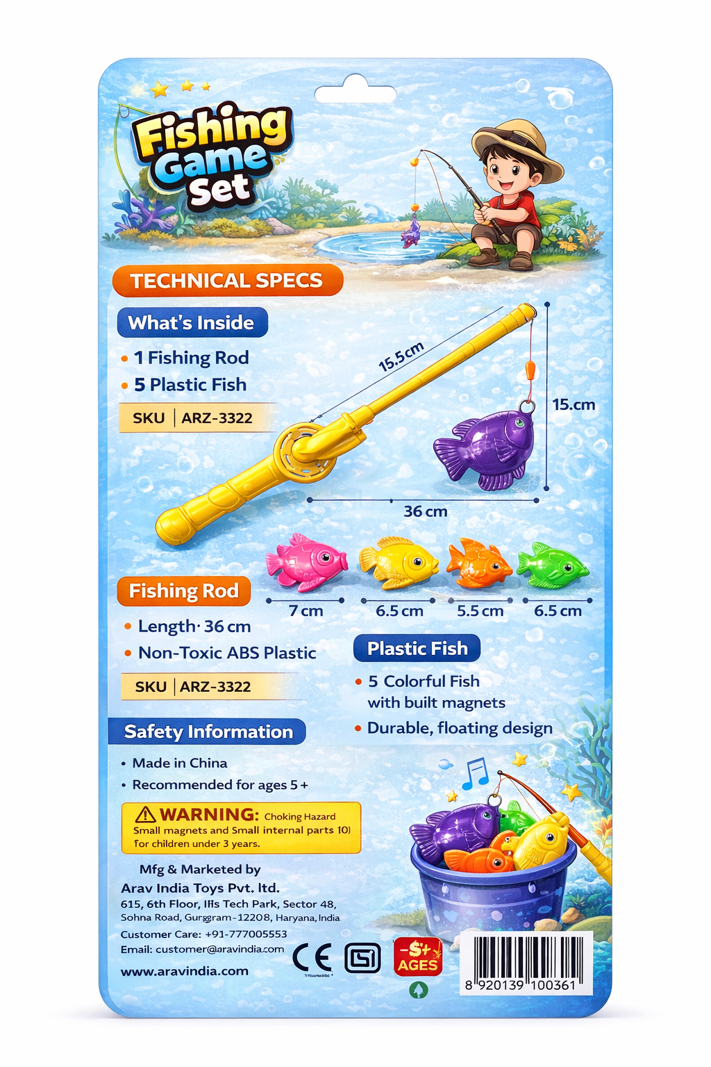 Fishing Game Toy Set for Kids with Magnetic Fishing Rod & 5 Floating Fish, Colorful Water Play Toy, Bath Toy for Boys & Girls (Ages 3+)