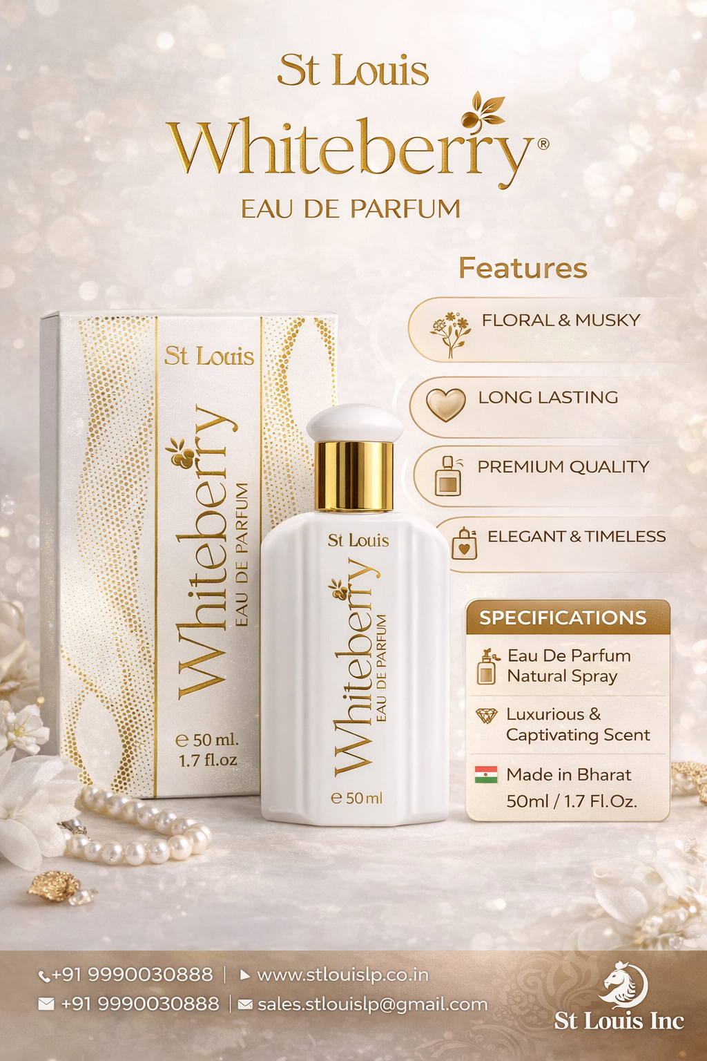 St Louis Whiteberry Eau De Parfum for Women 50ml ā Long Lasting Floral & Musky Perfume | Premium Elegant Fragrance | Daily Wear & Special Occasion