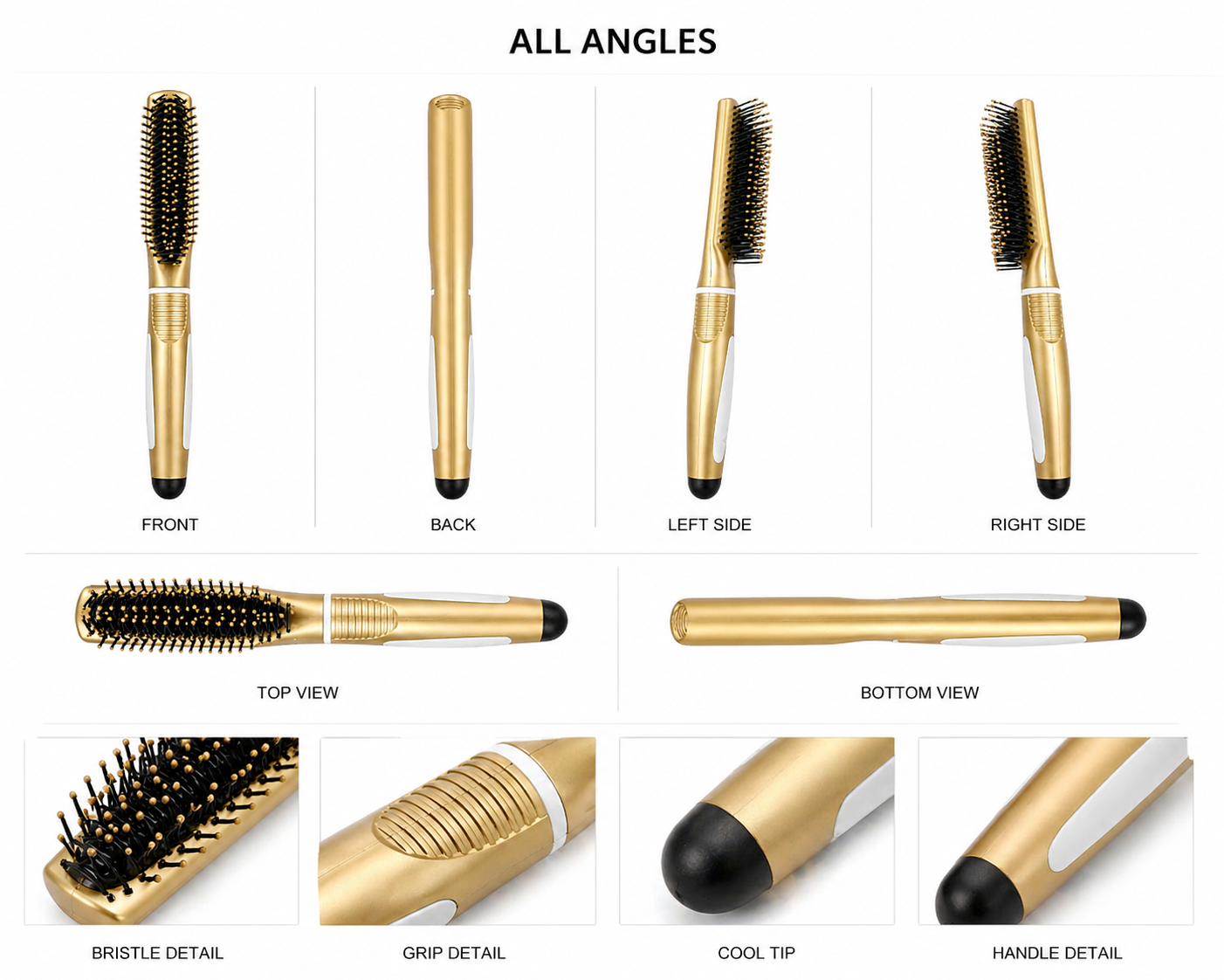 V&G Professional Ionic Hair Straightening Brush – Fast Heating Ceramic Bristles with Anti-Scald Design – 360° Swivel Cord, Gold & White