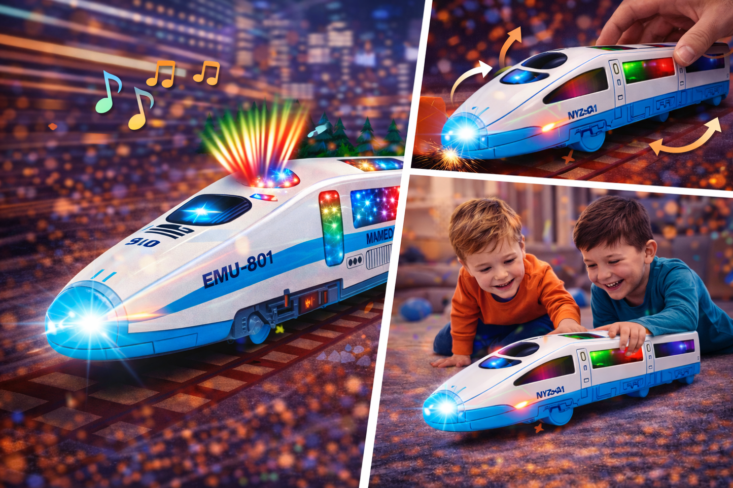 Bullet Train Toy for Kids with Lights & Sound | Big EMU-801 Train with Bump & Go Action | LED Flashing Lights & Music |
