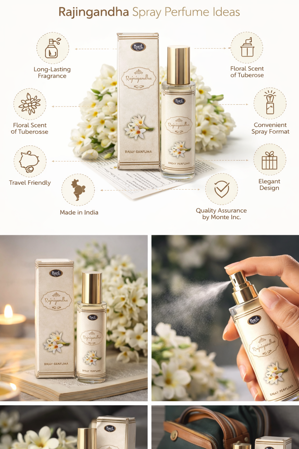 Rajnigandha Spray Perfume for Men & Women | Long Lasting Tuberose Floral Fragrance
