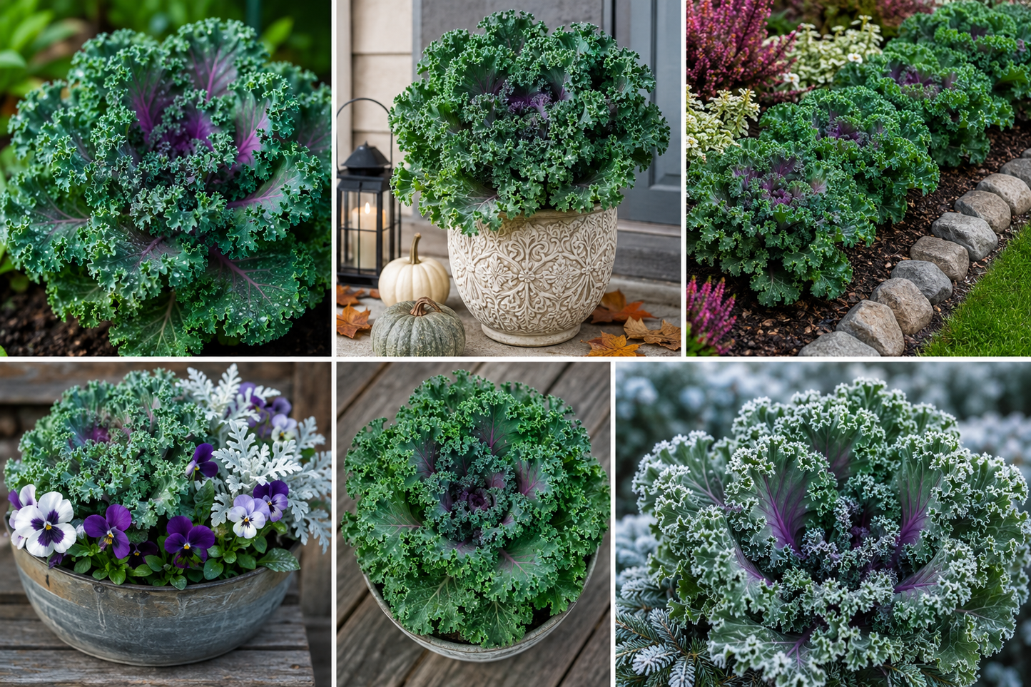 Ornamental Kale Live Plant | Curly Green & Purple Decorative Kale | Cold Hardy Edible Foliage Plant for Pots, Garden Borders & Seasonal Landscaping