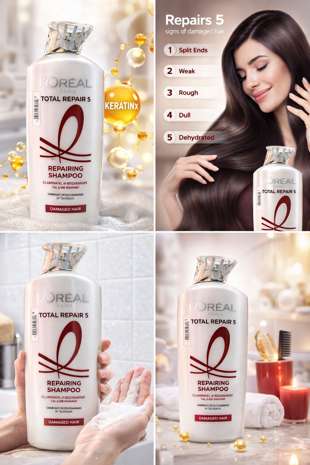 L’Oréal Paris Total Repair 5 Shampoo 1L – Repairing Shampoo for Damaged Hair with Keratin – Anti-Breakage, Anti-Dryness, Smooth & Strong Hair Care Solution