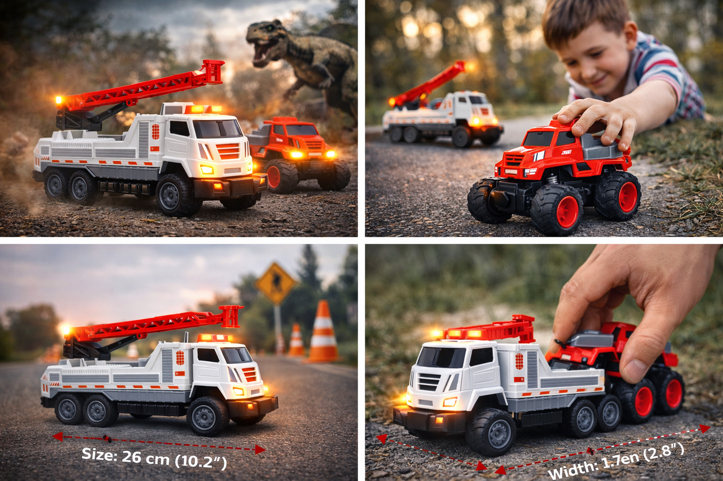 Kids Toy Truck Set (Fire Truck + Monster Truck) | Pull Back Action Vehicles with Lights | Heavy Duty Toy Trucks for Boys (3+ Years)