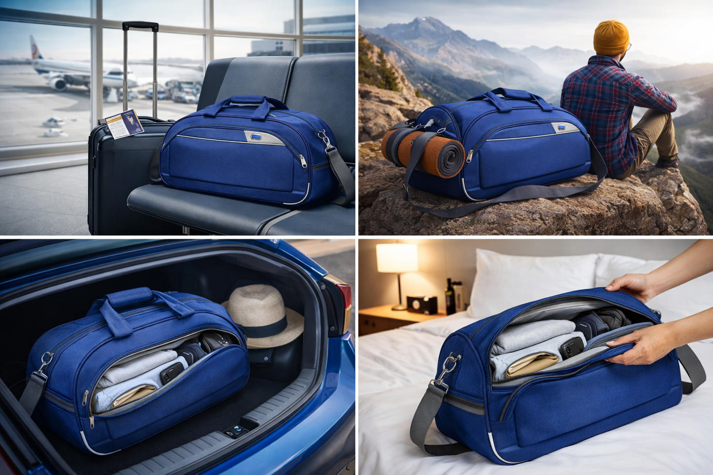 Travel Duffel Bag 30L, Spacious Weekender Gym Bag with Shoulder Strap, Polyester Overnight Luggage Bag, Blue