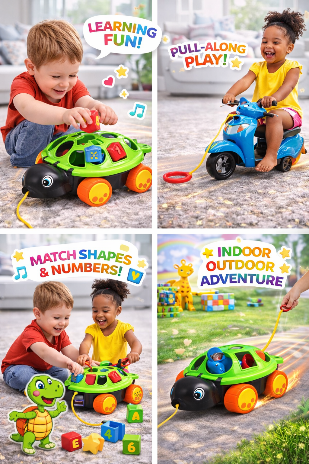 Turtle Shape Sorter Pull Along Toy for Toddlers (1ā3 Years) ā Shape & Number Learning Toy with Pull String, Educational Activity Toy for Kids