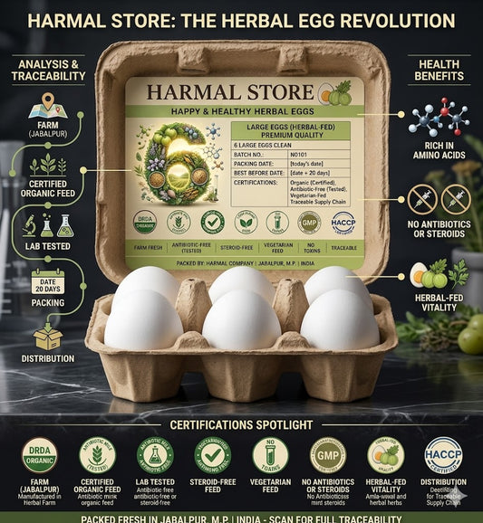 Harmal Store Happy & Healthy Herbal Eggs – Pack of 6 Large Premium Quality Eggs – Antibiotic-Free, Steroid-Free, and 100% Vegetarian-Fed Farm Fresh Eggs