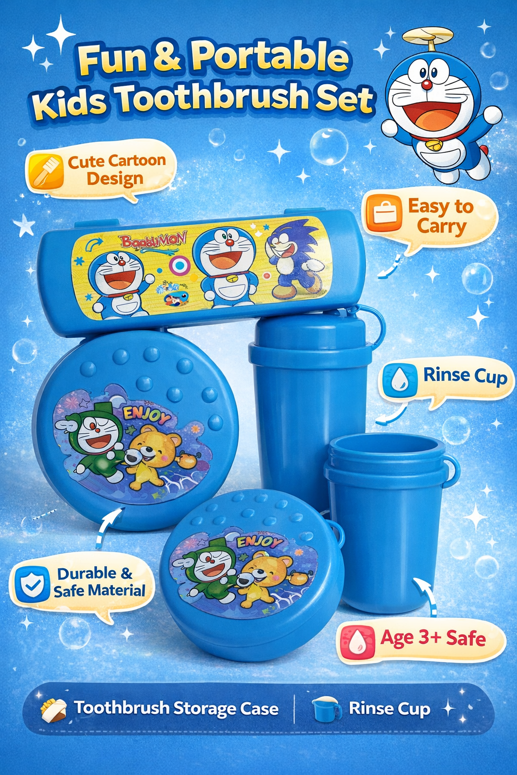 Kids Travel Toothbrush Set with Storage Case & Rinse Cup