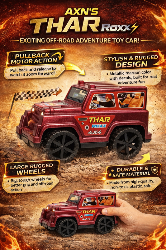 THAR Roxx 4x4 Toy Car for Kids – Pull Back Action Off-Road SUV Toy Vehicle with Big Wheels – Durable Adventure Toy Car for Boys & Girls