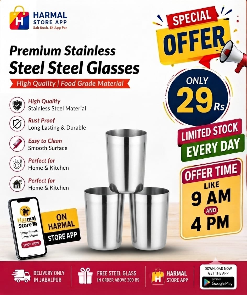 Stainless Steel Drinking Glass | Food Grade Steel Tumbler | Rust Proof Water Glass for Home, Kitchen & Office | Durable Reusable Juice, Milk & Water Cup | Easy to Clean | Silver Finish