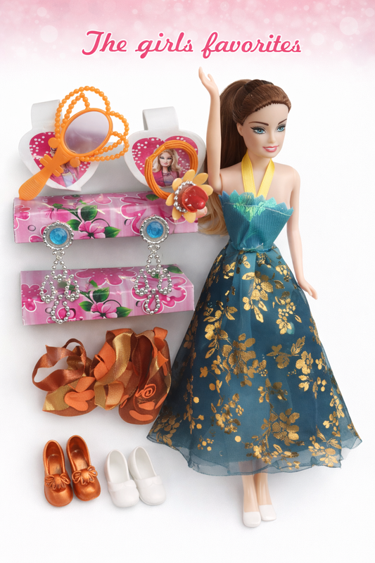 Fashion Doll Set for Girls with Dresses & Accessories – Dress Up Doll Kit with Extra Outfits, Shoes & Jewelry
