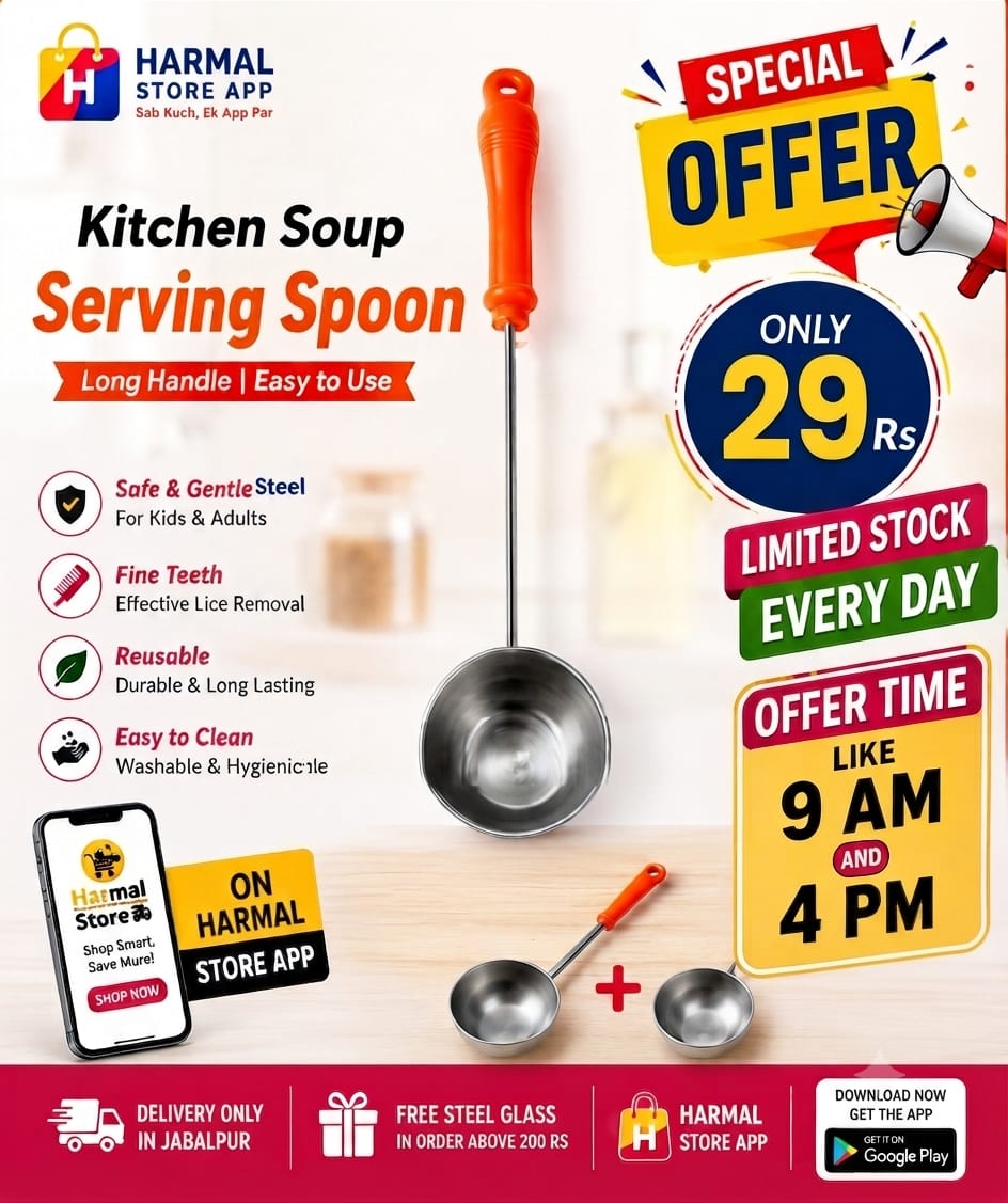 Stainless Steel Kitchen Soup Ladle with Long Plastic Handle | Deep Round Serving Spoon for Curry, Gravy, Dal, & Soup | Heat-Resistant Ergonomic Grip Kitchen Utensil (Orange Handle)