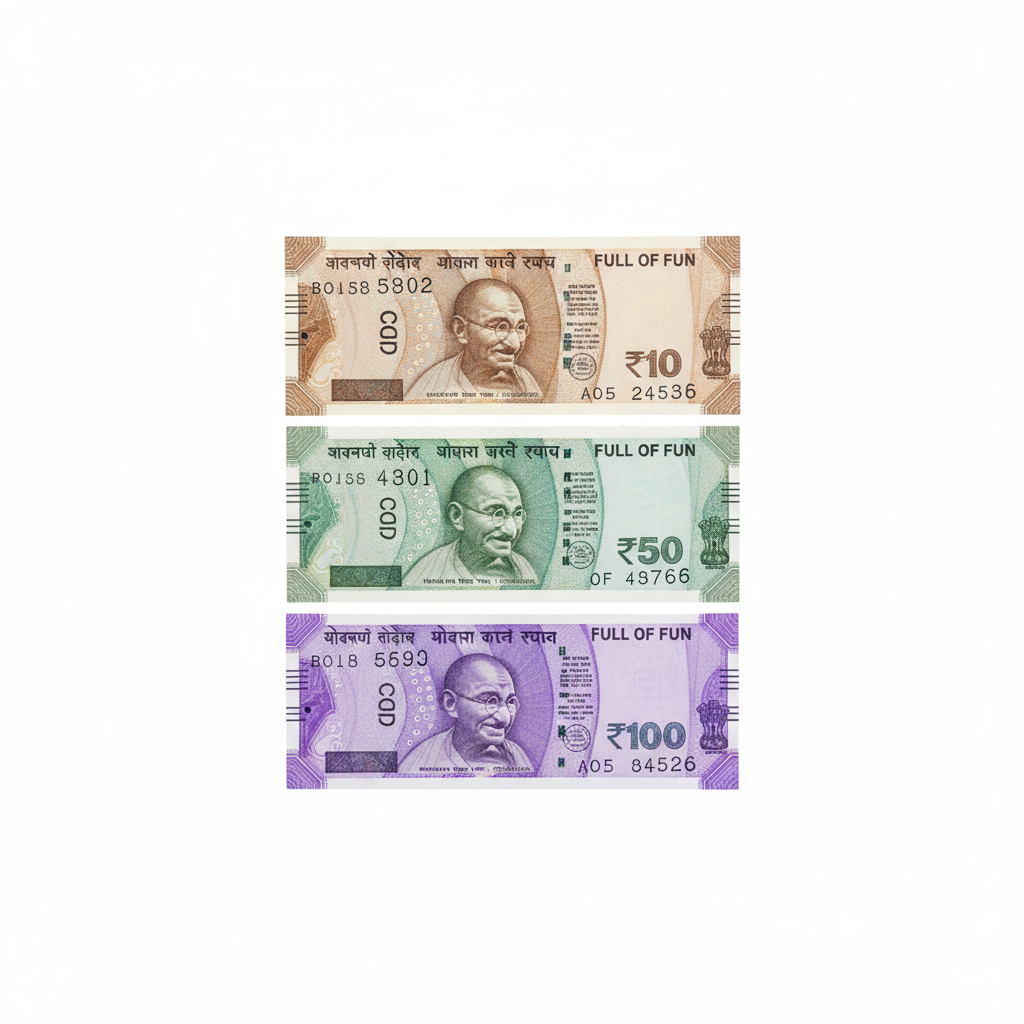 Kids Play Money Set – Fake Indian Currency Notes ₹10, ₹50, ₹100