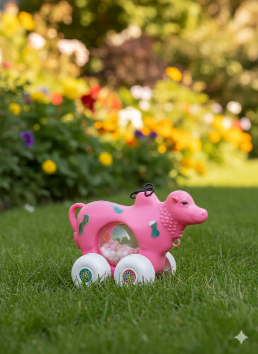 Kids Pull Along Cow Toy with Wheels & Bal