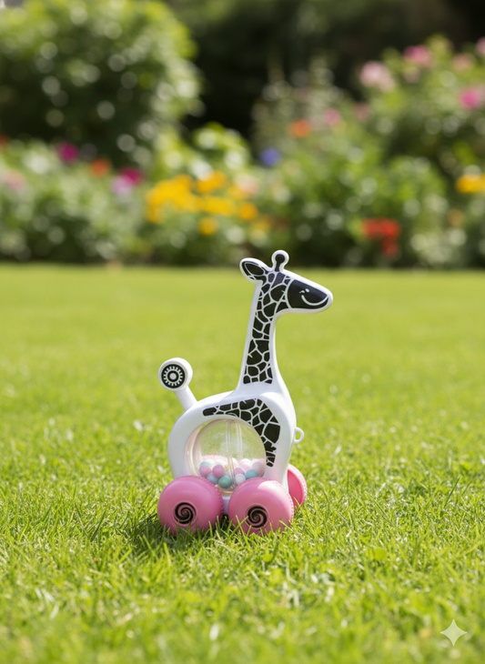 Baby Giraffe Rattle Toy with Rolling Wheels