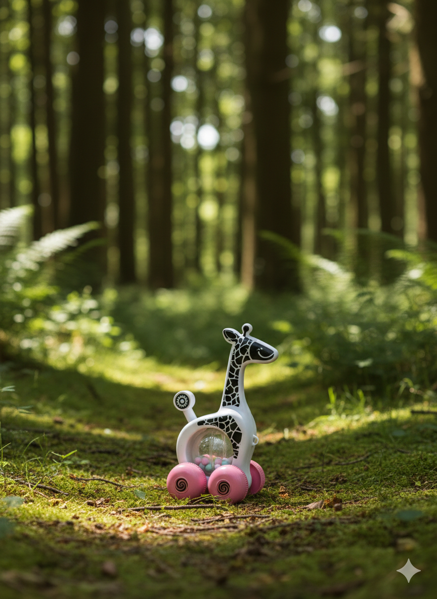 Baby Giraffe Rattle Toy with Rolling Wheels