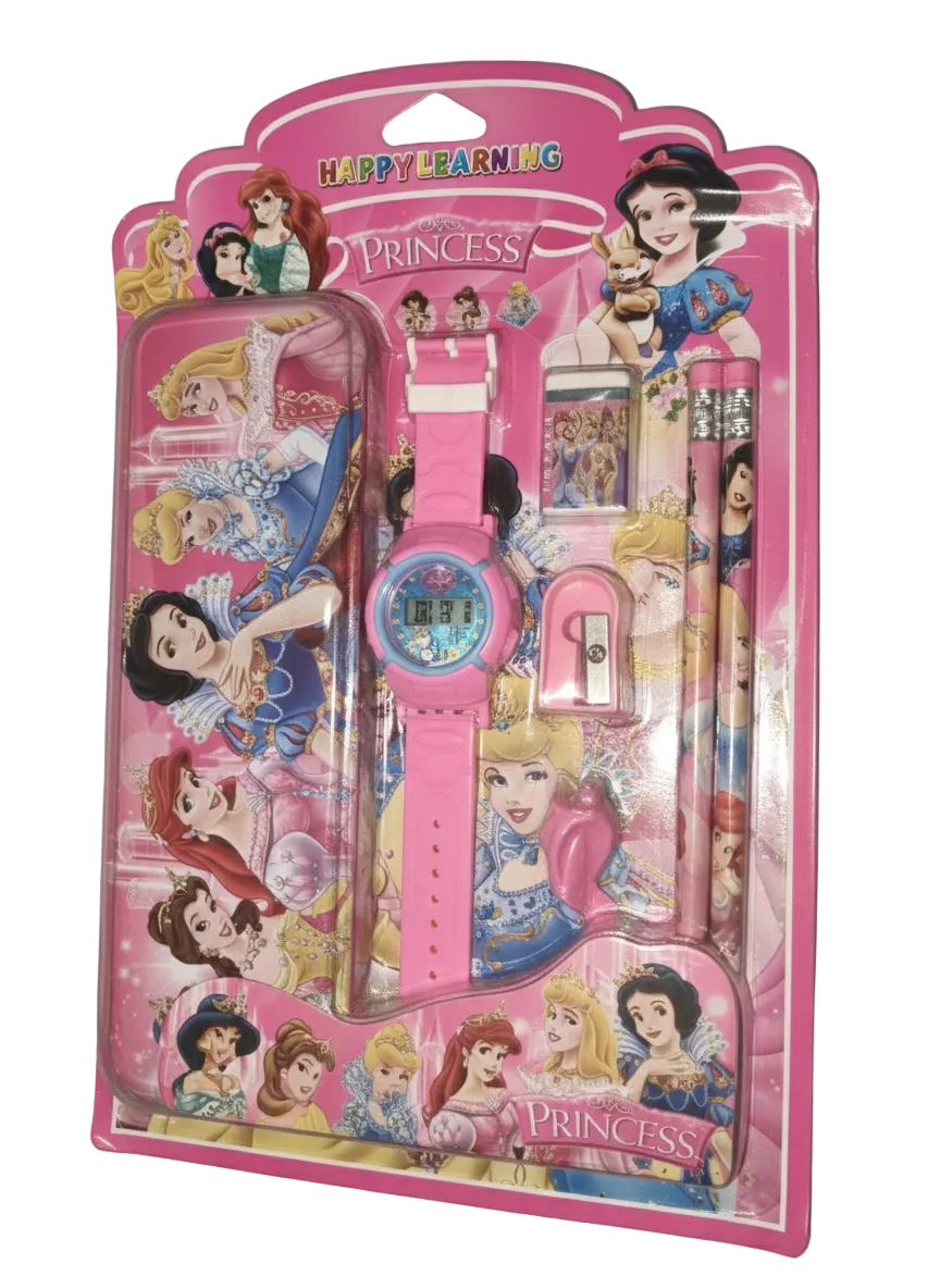 Princess Stationery Set for Girls with Digital Watch, Pencil Box, Sharpener &amp; Pencil