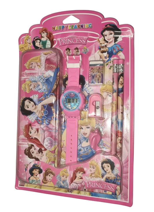 Princess Stationery Set for Girls with Digital Watch, Pencil Box, Sharpener &amp; Pencil