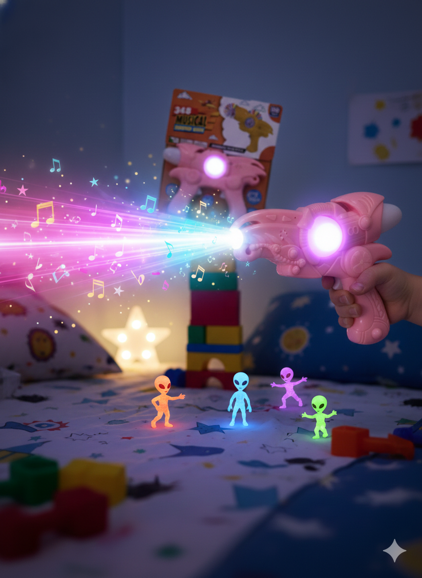 Kids Musical Light Toy Gun with Sound Effects, Flashing LED Lights,
