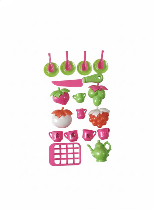 Kids Kitchen Play Set Toy with Tea Set, Fruits & Cutting Knife