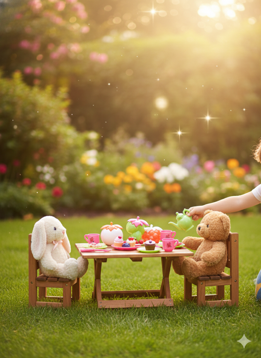 Kids Kitchen Play Set Toy with Tea Set, Fruits & Cutting Knife