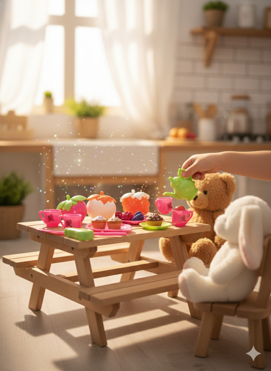 Kids Kitchen Play Set Toy with Tea Set, Fruits & Cutting Knife