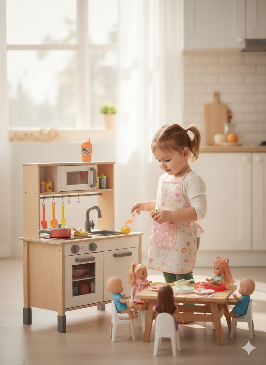 Sweet Shop Play Set Toy for Kids 3+, Pretend Play Dessert & Kitchen Set with Ice Cream, Fruits, Utensils & Chairs
