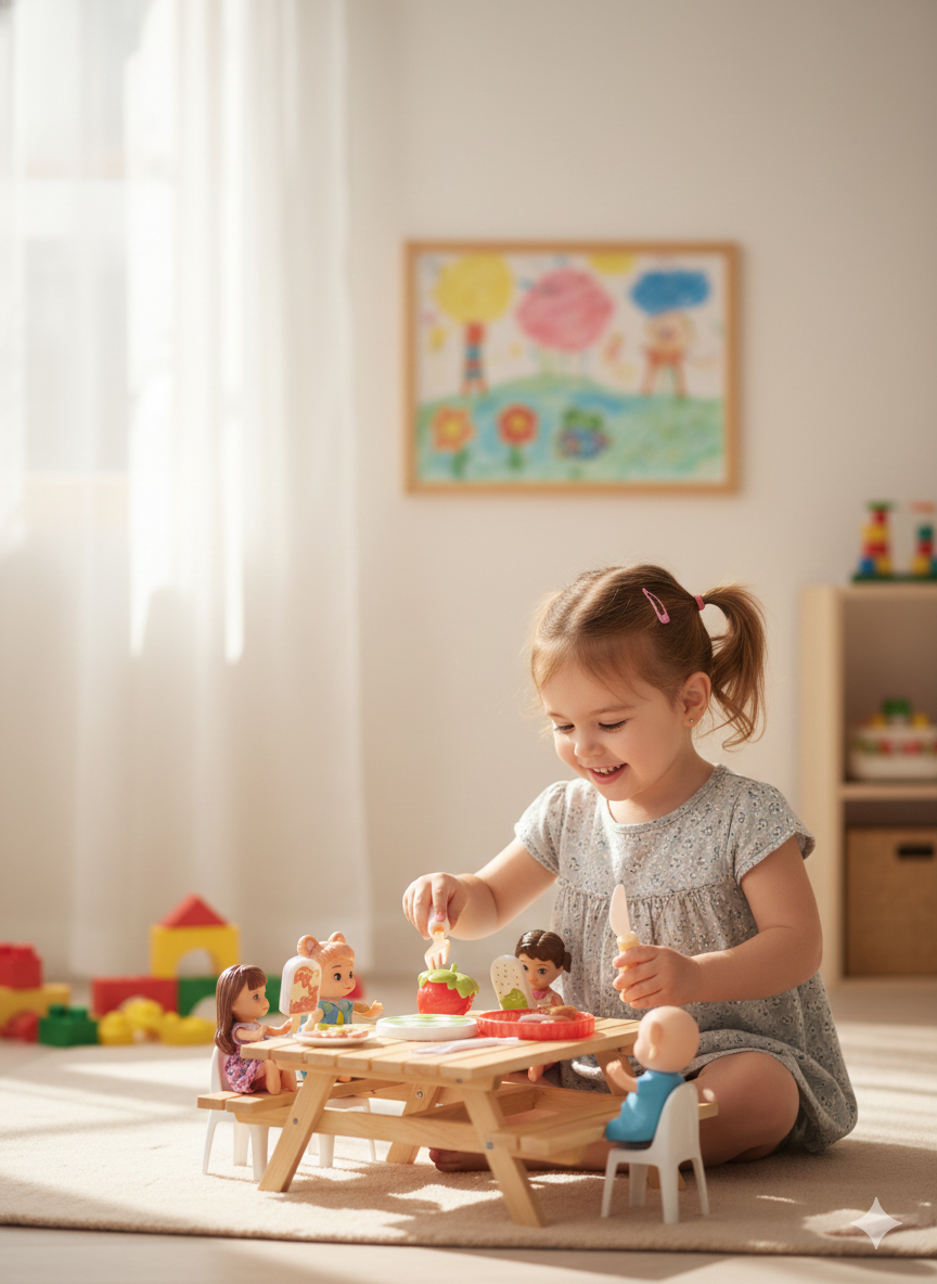Sweet Shop Play Set Toy for Kids 3+, Pretend Play Dessert & Kitchen Set with Ice Cream, Fruits, Utensils & Chairs