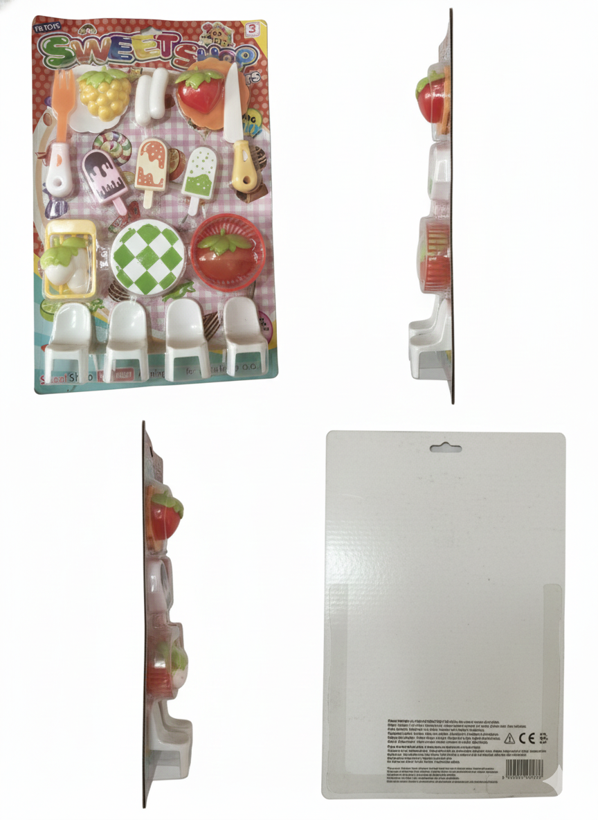 Sweet Shop Play Set Toy for Kids 3+, Pretend Play Dessert & Kitchen Set with Ice Cream, Fruits, Utensils & Chairs