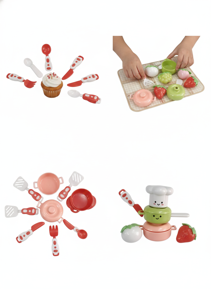 Kids Kitchen Toy Set with Fruits, Utensils & Cooking Accessories
