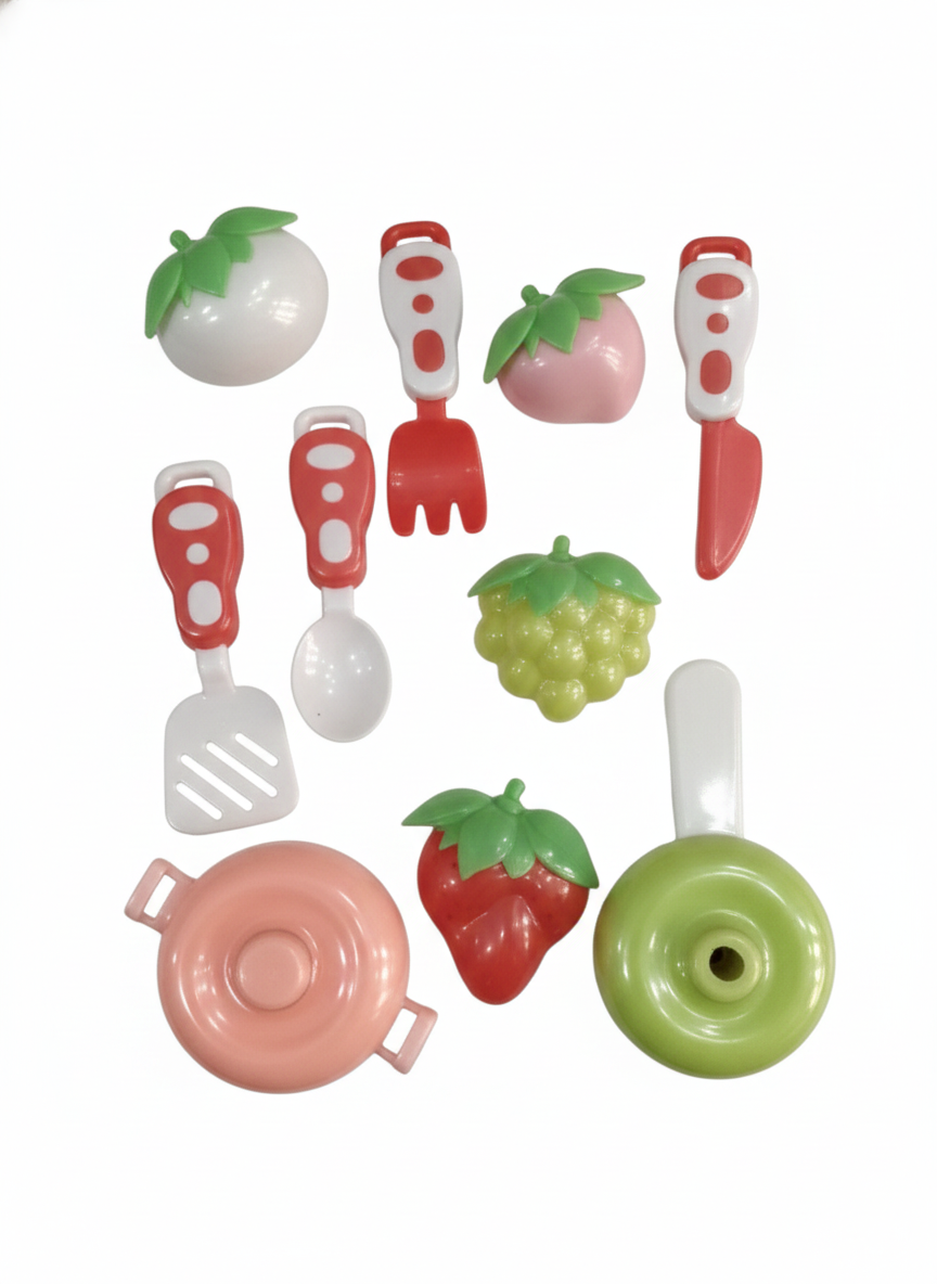 Kids Kitchen Toy Set with Fruits, Utensils & Cooking Accessories