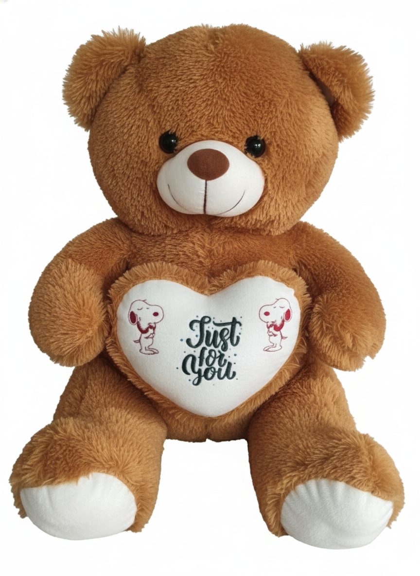 Cute Teddy Bear Soft Toy with Heart “Just For You” – 40 cm Plush Teddy Bear Gift for Kids,