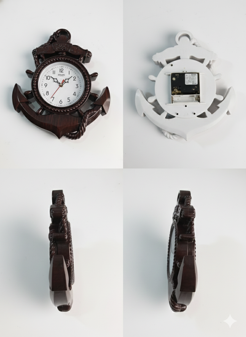 Nautical Style Wooden Look Wall Clock, Silent Quartz Analog Clock for Living Room
