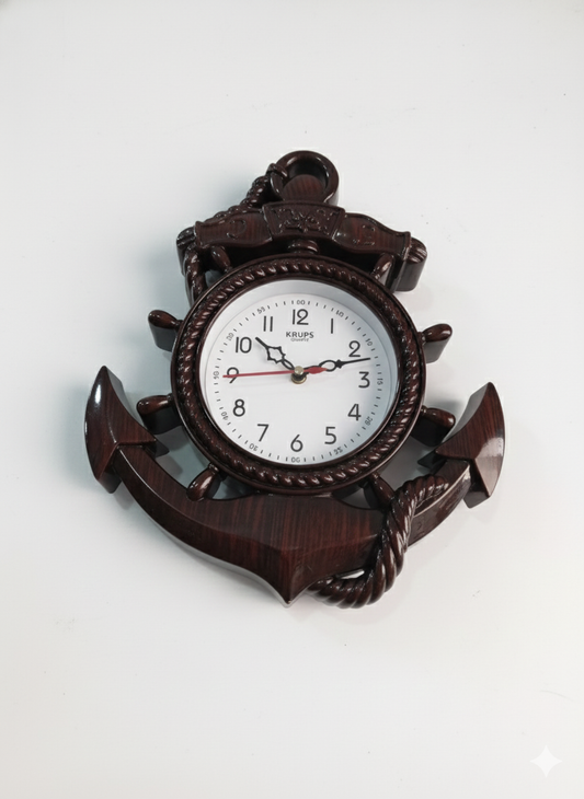 Nautical Style Wooden Look Wall Clock, Silent Quartz Analog Clock for Living Room