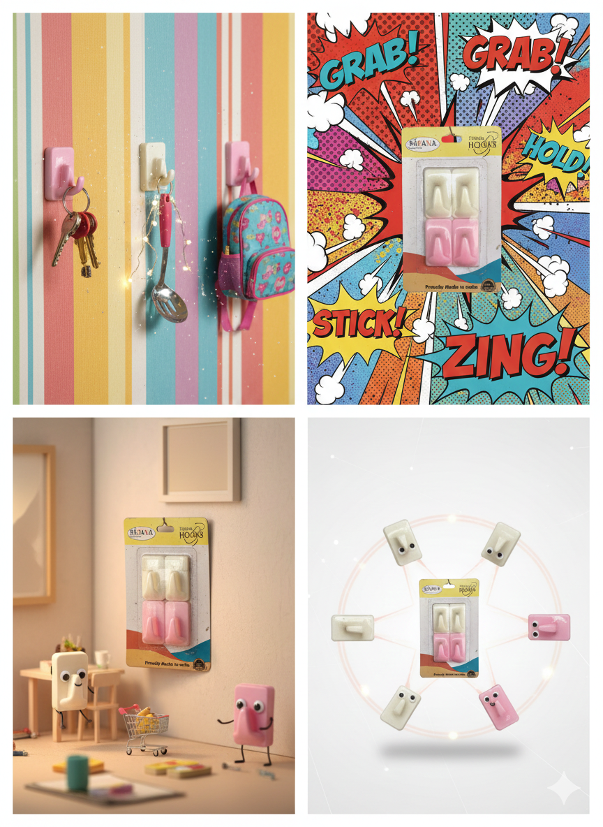 Self Adhesive Wall Hooks for Home & Kitchen (4 Pcs)