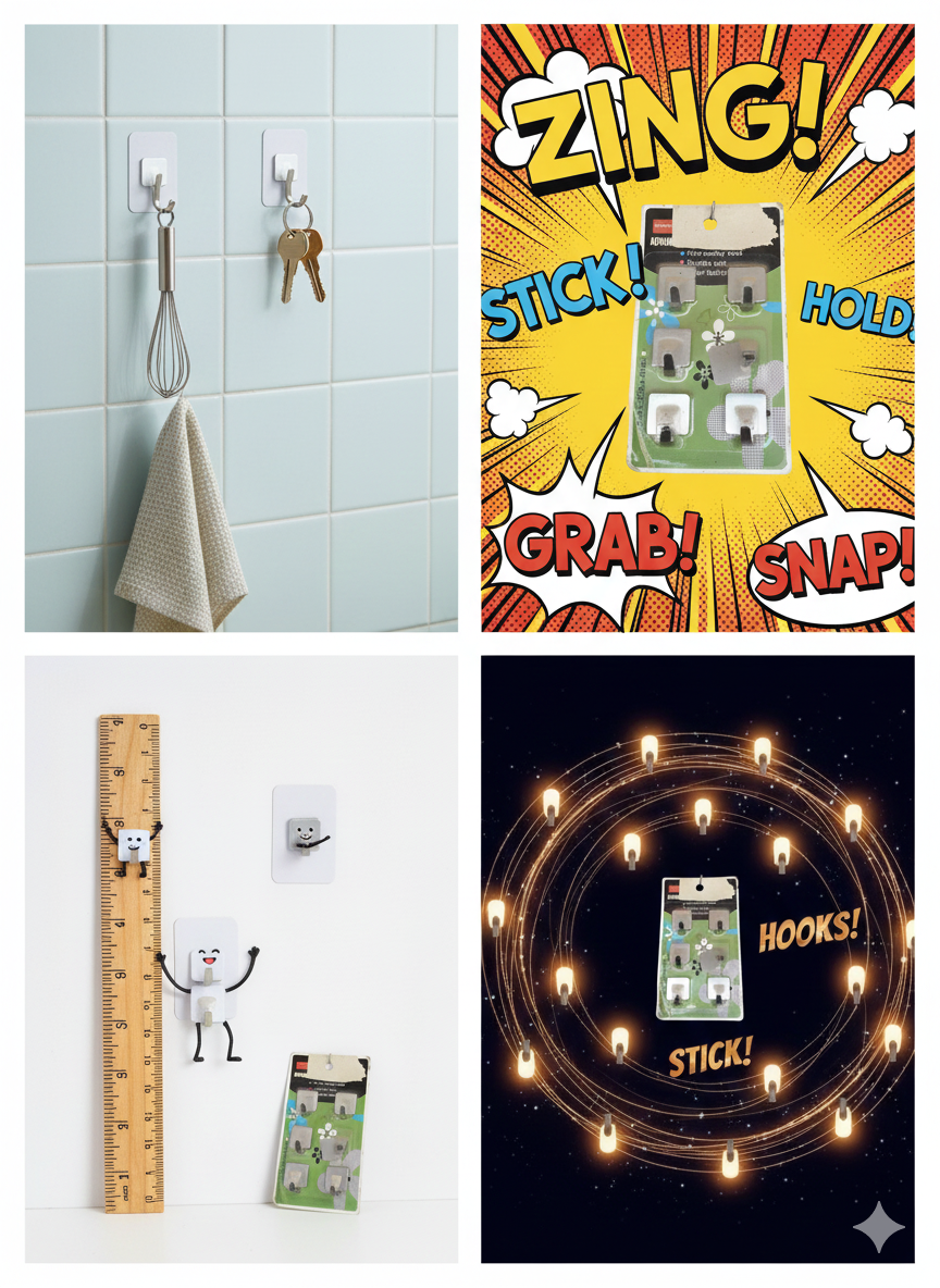 self adhesive wall hooks for kitchen and bathroom ( set  of 6 )