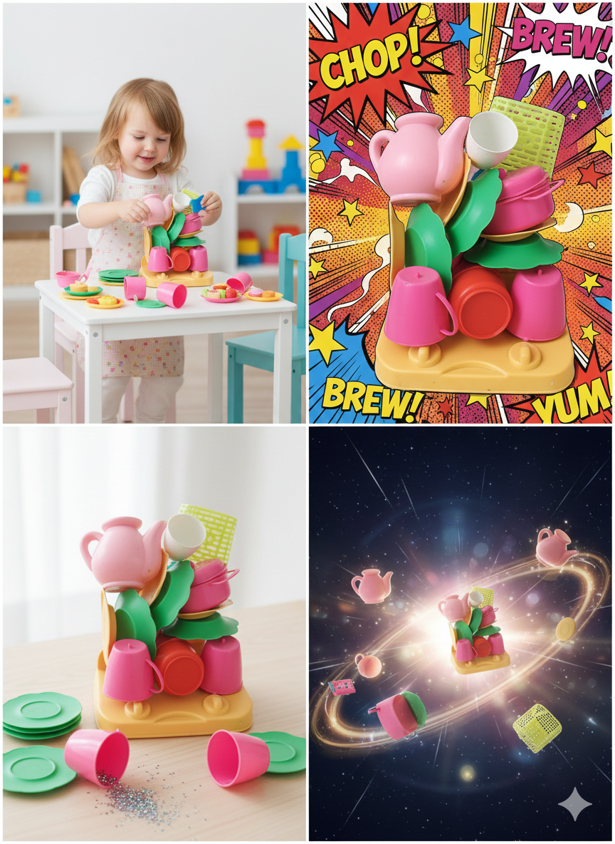 Kids Kitchen Tea Set Toy with Cups, Plates & Teapot