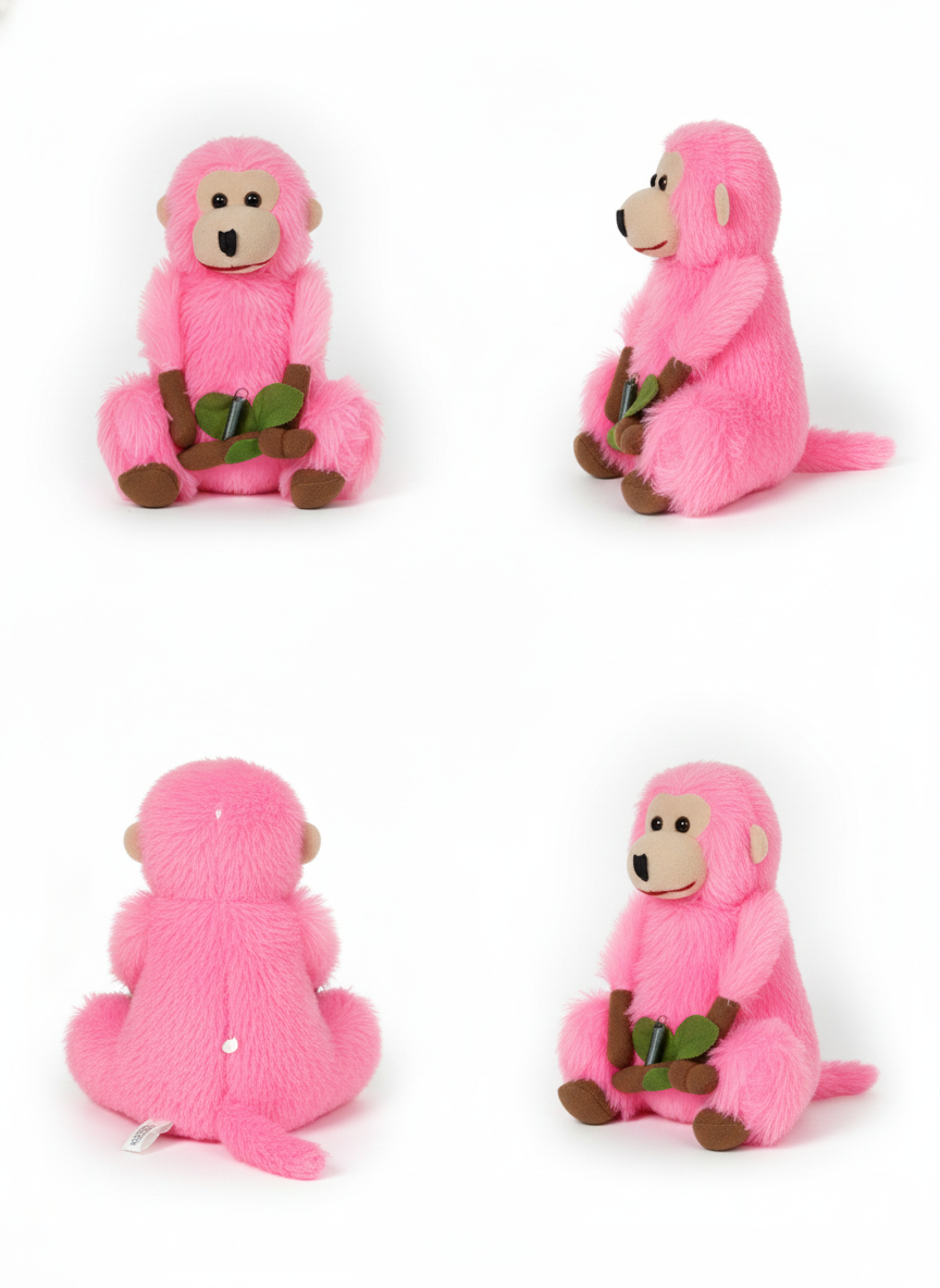 Pink Plush Monkey Soft Toy for Kids – Cute Stuffed Monkey Doll with Banana &amp; Leaves