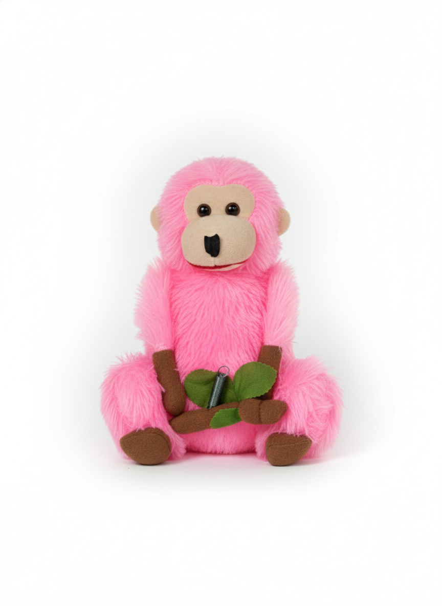 Pink Plush Monkey Soft Toy for Kids – Cute Stuffed Monkey Doll with Banana &amp; Leaves