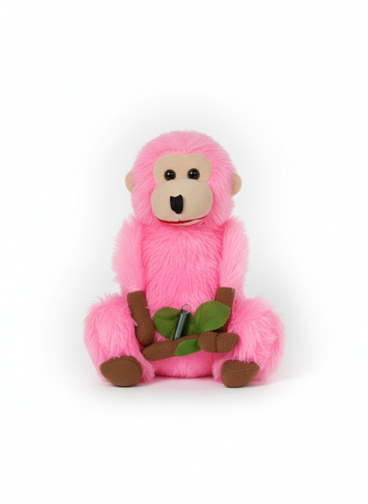 Pink Plush Monkey Soft Toy for Kids – Cute Stuffed Monkey Doll with Banana &amp; Leaves