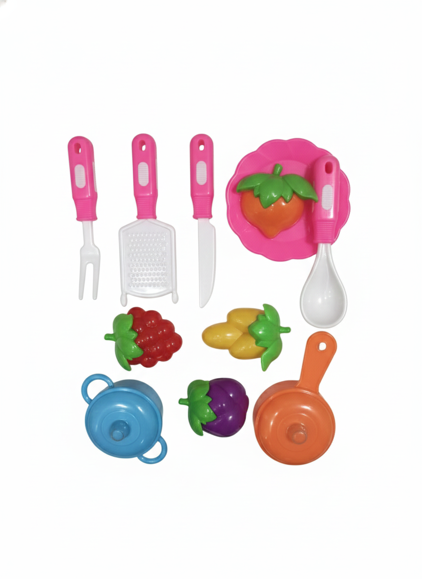 Kids Kitchen Play Set with Fruits & Cooking Tools – Pretend Play Cooking Set for Children