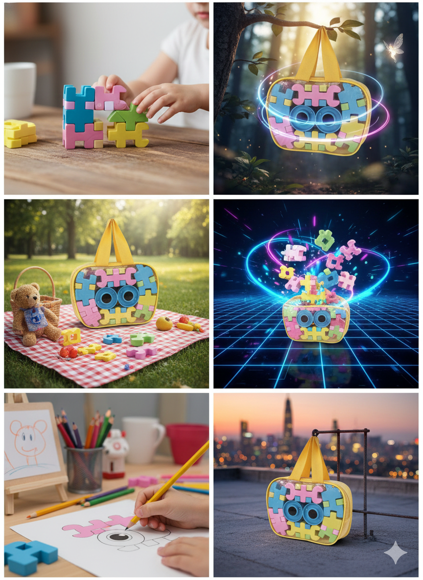 Kids Puzzle Building Blocks Set with Carry Bag