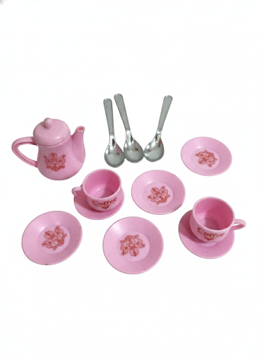 Kids Tea Set Toy for Girls, Pretend Play Tea Party Set with Teapot, Cups, Saucers & Spoons, Kitchen Role Play Toy Set for Children Birthday Gift (Pink)