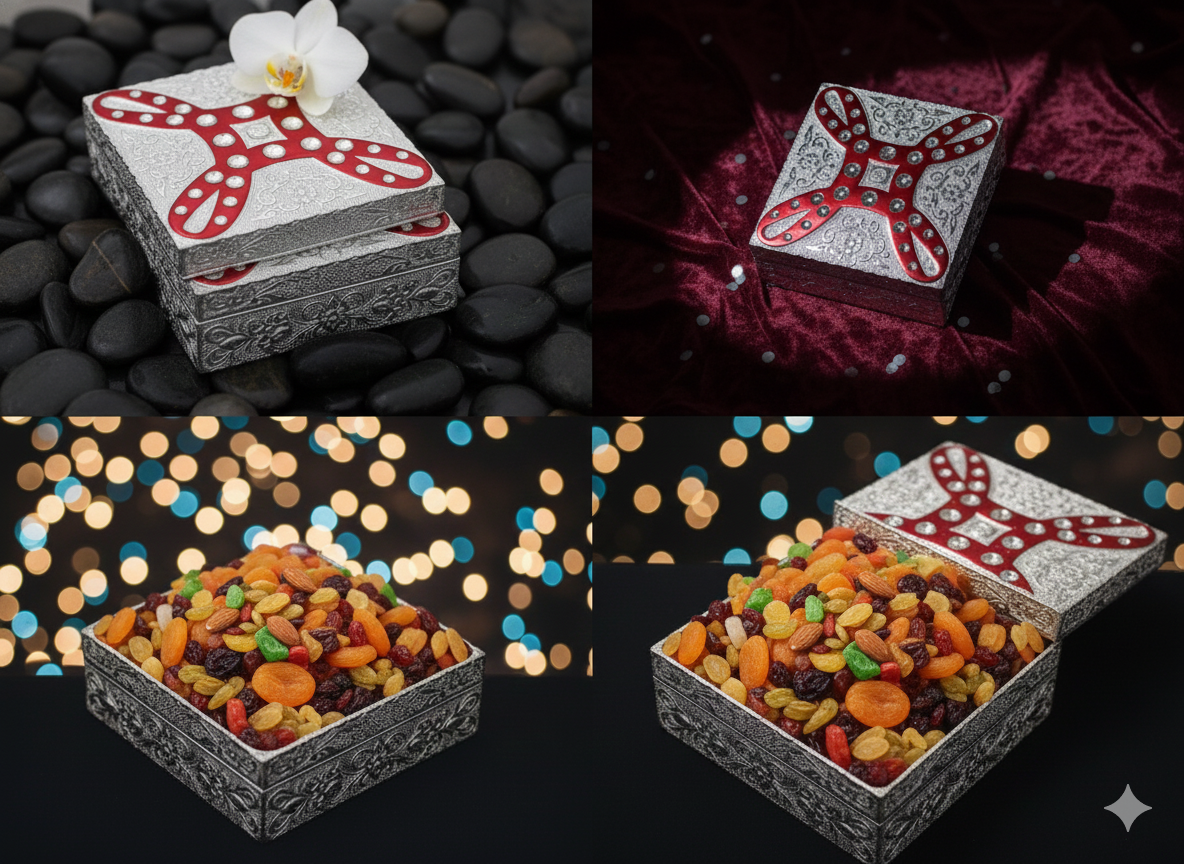 Luxury Silver Dry Fruit Box with Lid